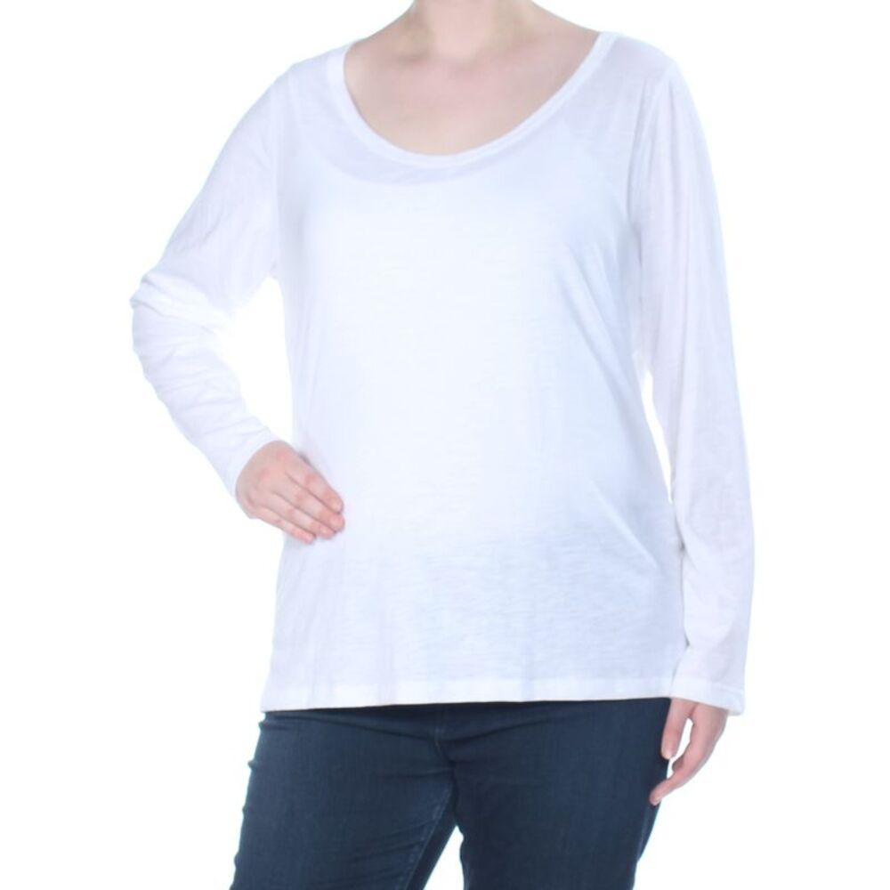 BOBBIE & BROOKS Womens White Long Sleeve Scoop Neck Top Plus Size: 2X